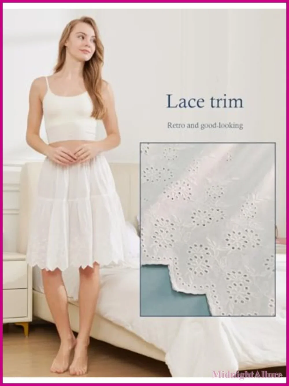 100% Organic Cotton Half Slip Skirt Extender with Lace Trim